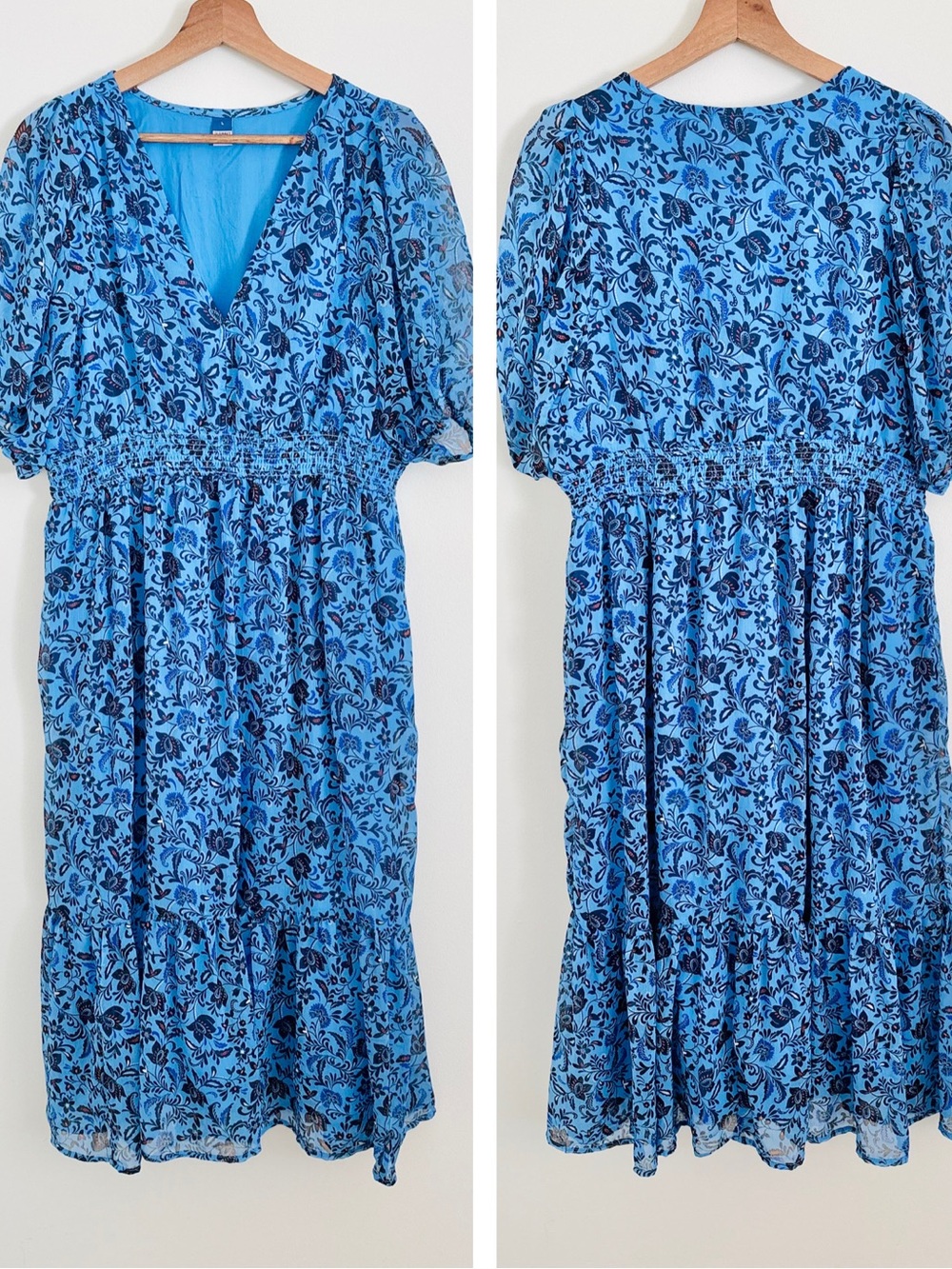 Old Navy Short-Sleeve Chiffon Maxi Dress in Blue Floral Print